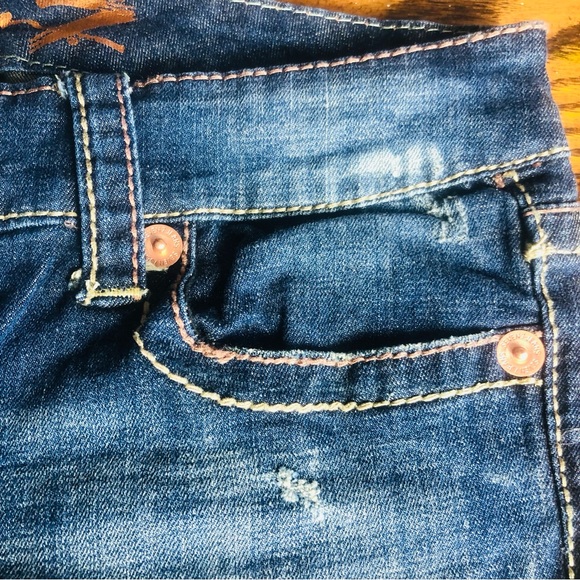 Seven 7 Womens Destructed Boot Cut Jeans Blue Med Wash Stretch Denim Sz 30 - Picture 4 of 9